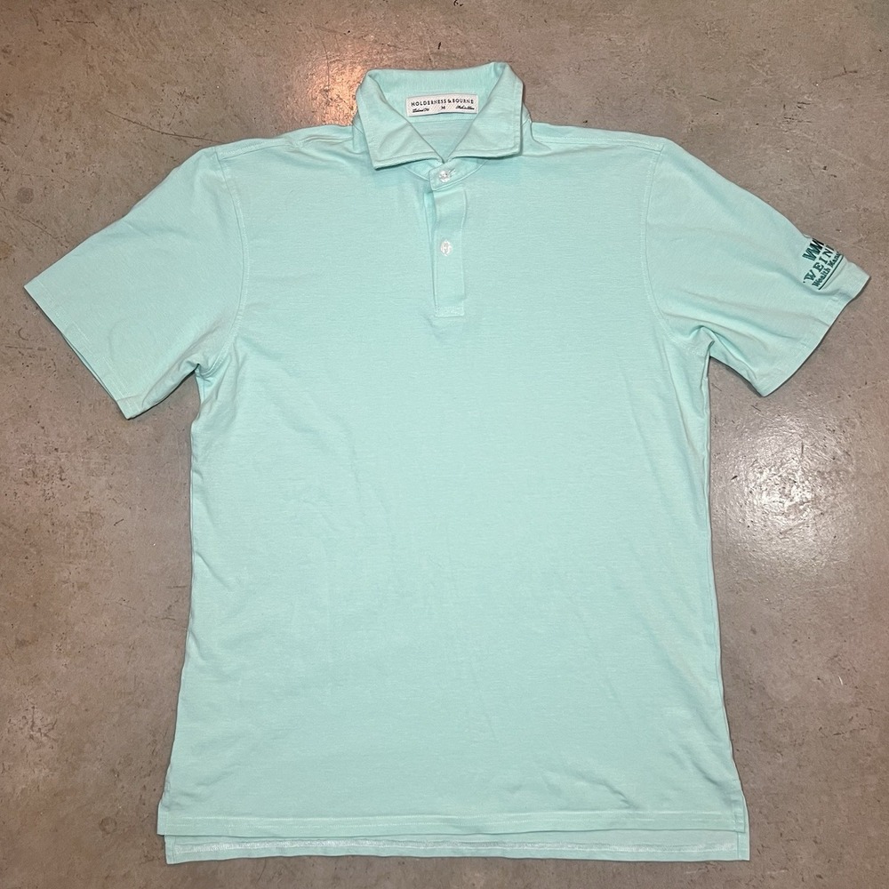 Holderness & Bourne Polo Shirt Mens Medium Aqua Golf Performance Stretch Logo